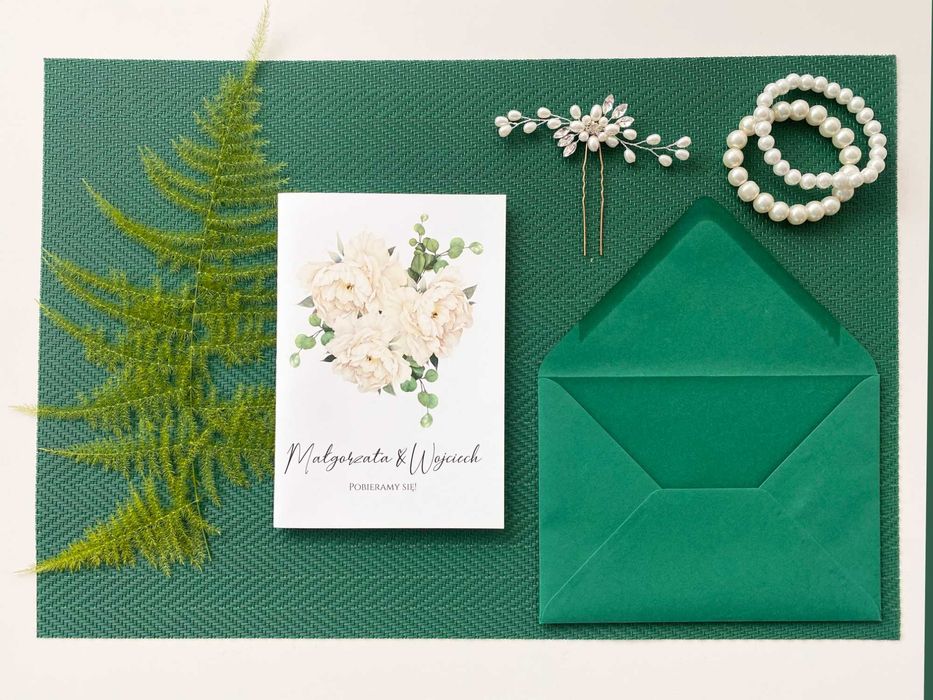 Zaproszenia na ślub BIAŁA PIWONIA prostokątne