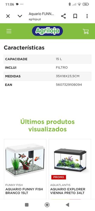Aquário 15l com filtro