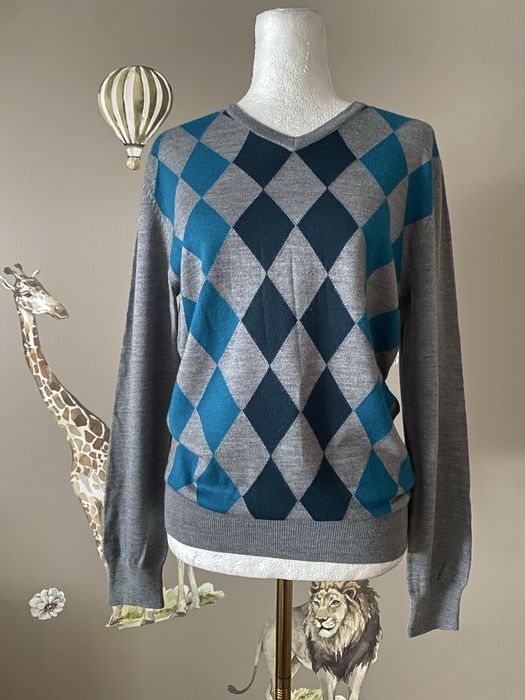 Męski wełniany sweter z merino w romby casual unisex