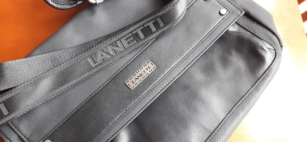 Torba na ramię na laptopa męska czarna Lanetti