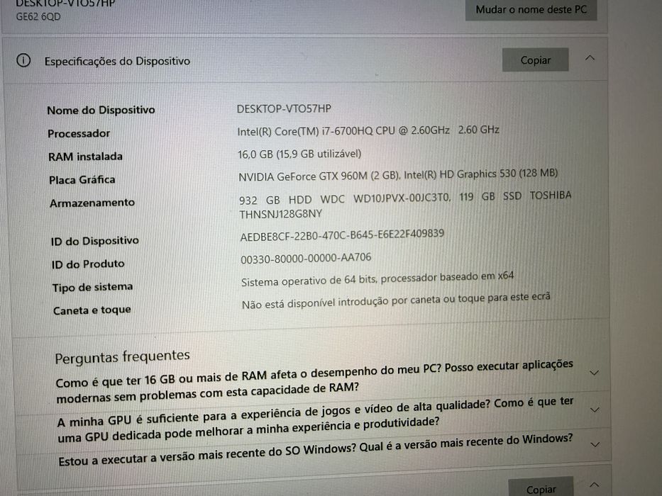 Portatil Gaming MSI GE62 6QC Apache Pro