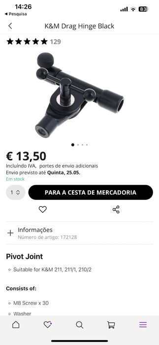 Peça para suporte microfone K&M