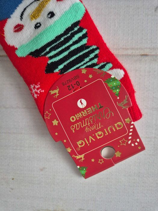Nowe świąteczne czerwone skarpetki bałwanek 0-12
