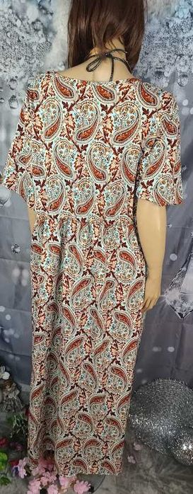Sukienka maxi boho paisley 4XL damska letnia zwiewna wakacyjna oversize długa luźna plażowa etno casual plus size z rozcięciem kolorowa
