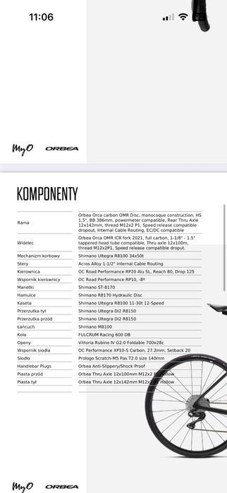 Rower szosowy Orbea Orca M20i Team Custom myO di2 r53