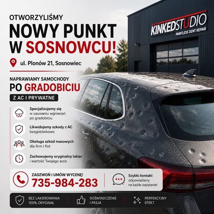 Usuwanie wgnieceń bez lakierowania po gradobiciu (PDR) - Kinked Studio