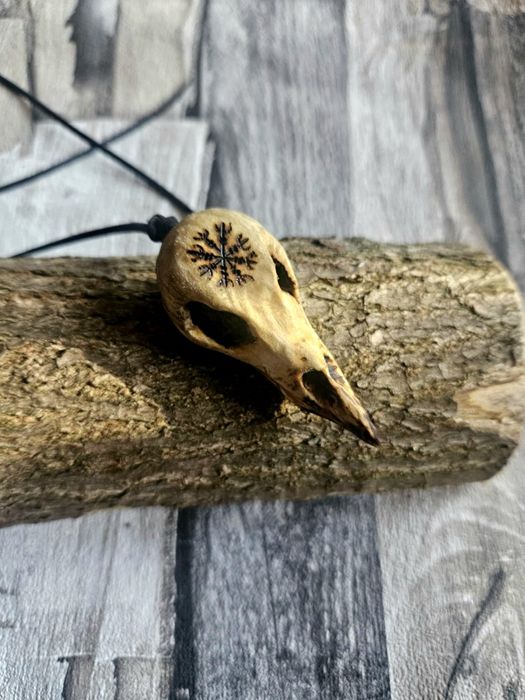 Wisior słowiański czaszka kruka Vegvisir kompas wikingów duży prezent