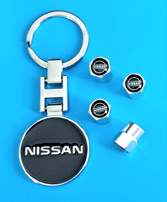 NOWY Breloczek NISSAN brelok do kluczy kluczyka + Nakrętki na wentyle srebrne komplet tuning