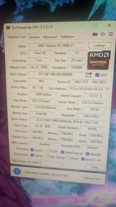 Відеокарта MSI Rx 5600 xt
