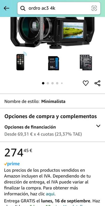 Câmara de filmar Ordro AC3 4K