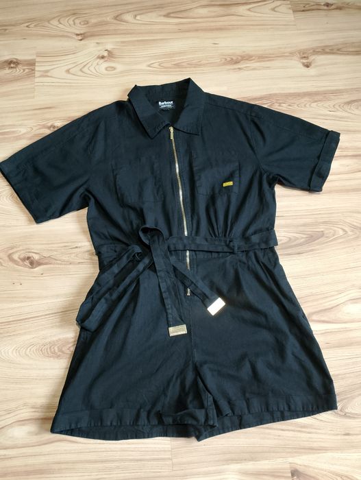 Czarny Lniany Damski Krótki Kombinezon Barbour International Reyes Playsuit