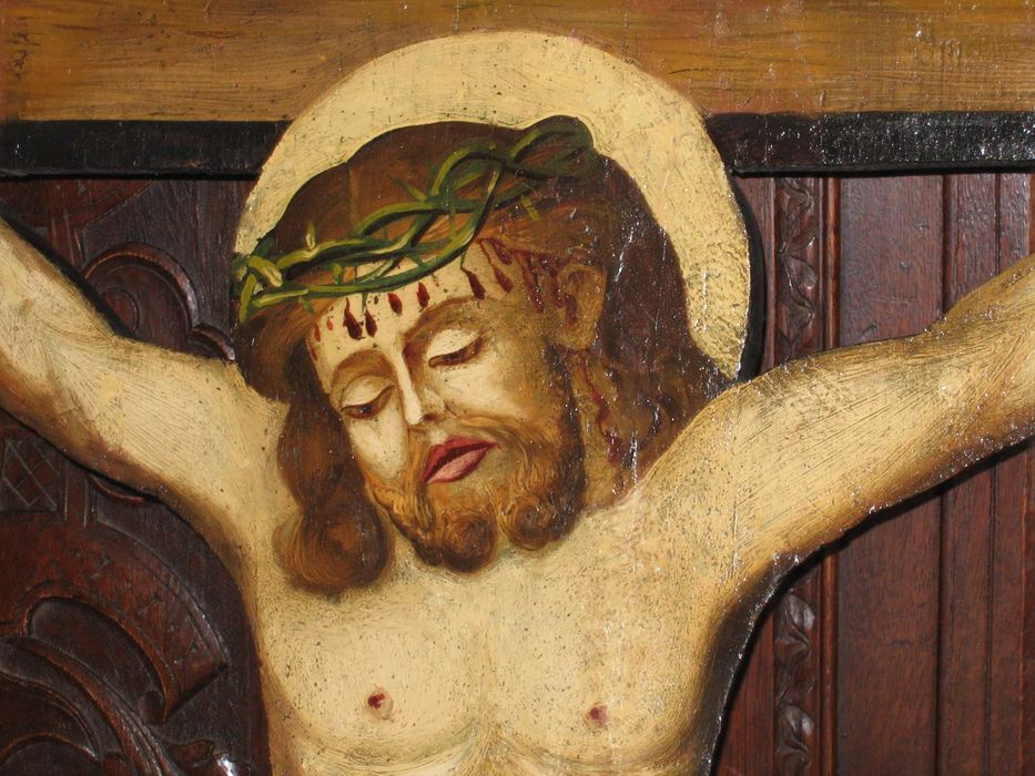 Jezus na krzyżu ,barokowe malarstwo na desce ,