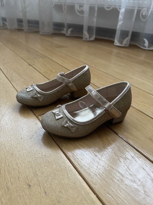 Туфельки новорічні золоті 16 см на каблучку, новогодние праздничные