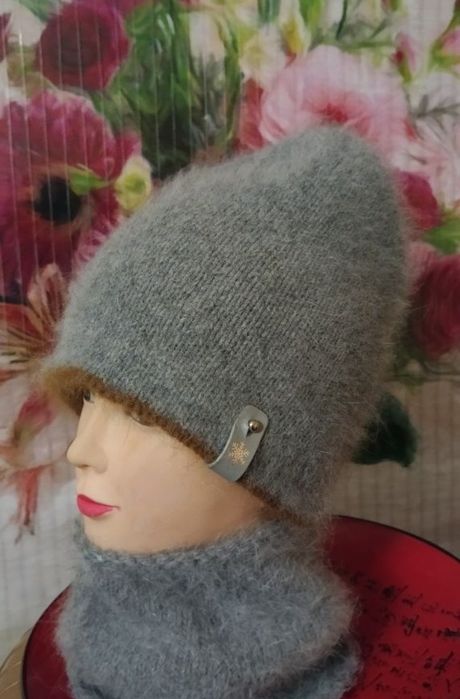 Подвійна шапочка з пуха норки