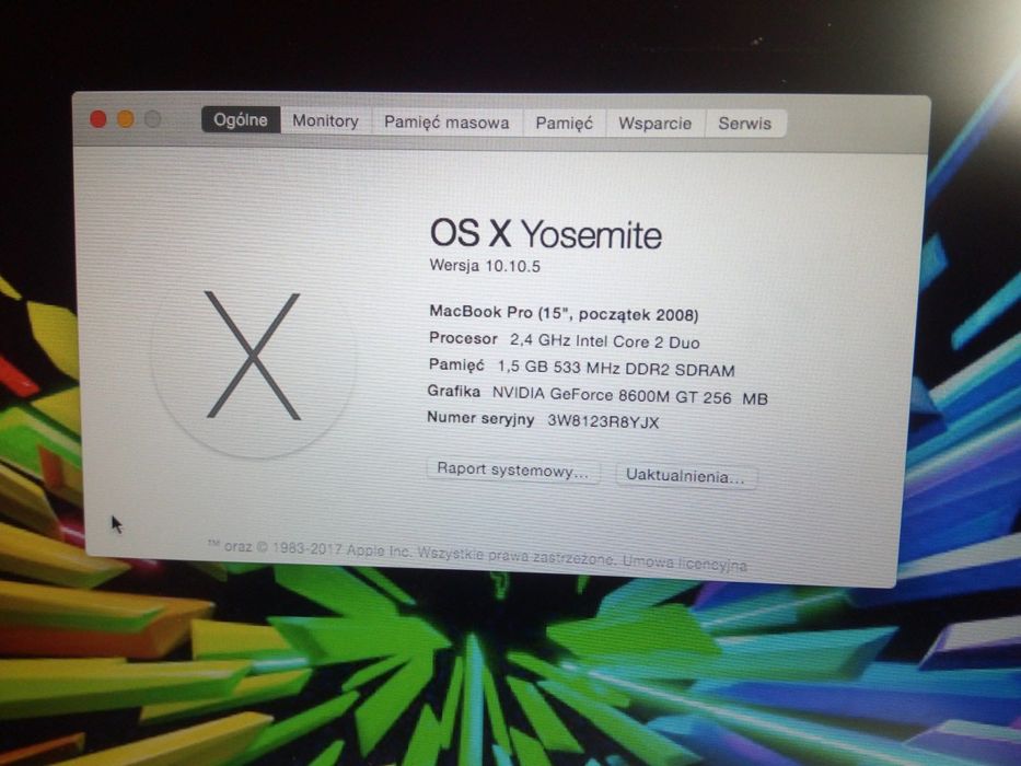  Apple MacBook Pro 15" A1260 zasilacz MacOS