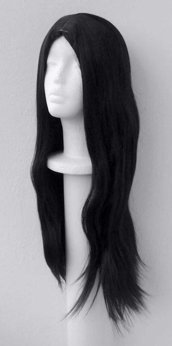 Czarna długa prosta peruka z przedziałkiem czarny długi wig cosplay
