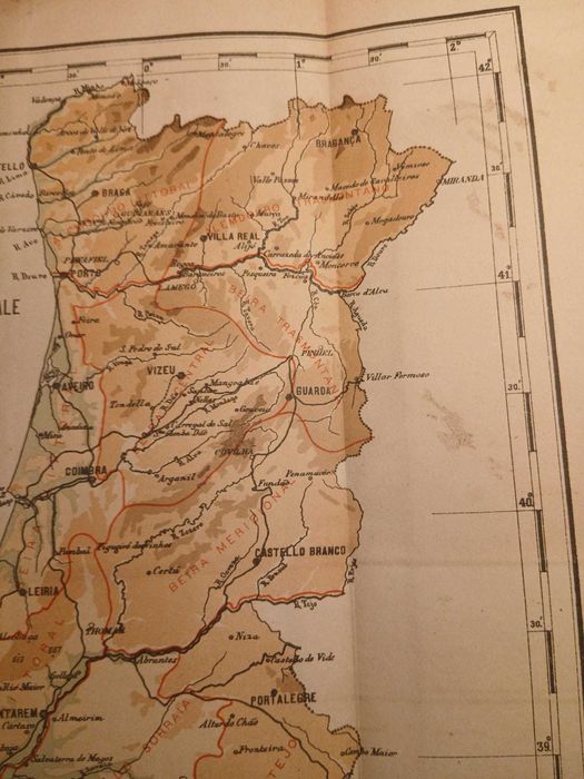 Mapa Portugal - Carte Orographique Et Regionale u Portugal 1900