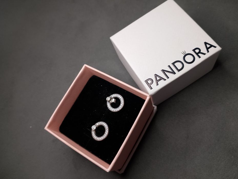Pandora srebrne kolczyki 925 kółka cyrkonie