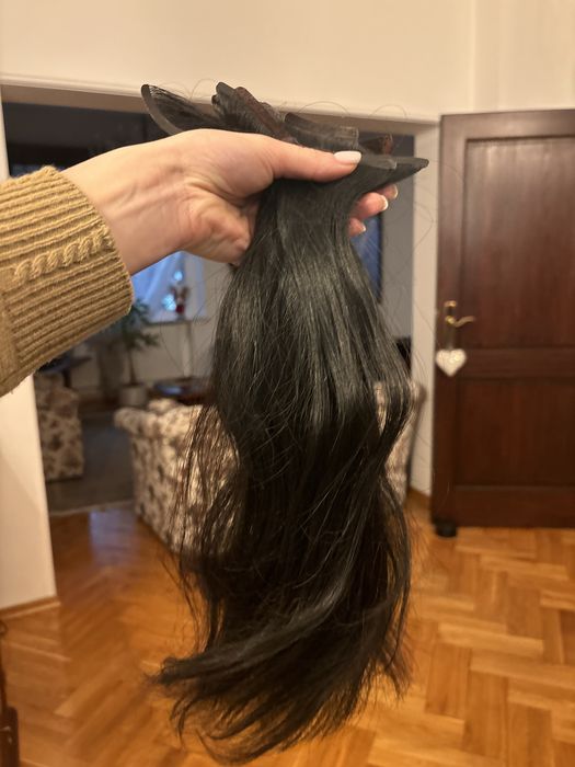 Włosy naturalne europejskie kolor bardzo ciemny brąz 89g 40cm