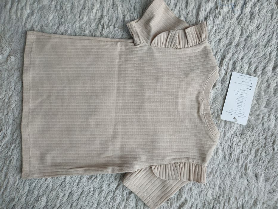 Nowa bluzka dla dziewczynki/krótki rękaw/żabot/lato/beżowa/Helen/r.92/98