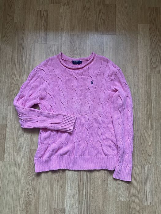 Polo Ralph Lauren sweter damski M różowy różowy warkocz Cable Knit 100% bawełna