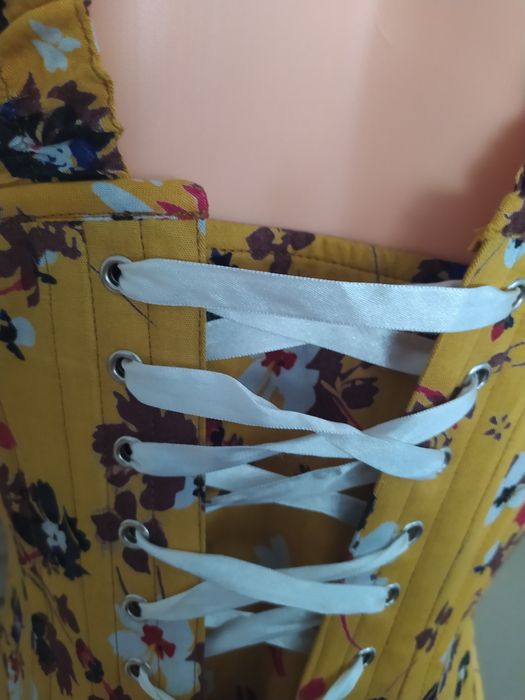 Gorset miodowy w kwiaty oryginalny Vintage Goth r.XS-S-M