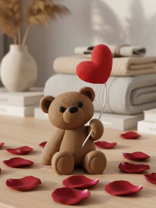 Uroczy Miś z Sercowym Balonem 3D – “dziergany” wygląd .