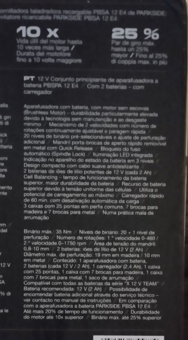 Aparafusadora a bateria Parkside Performance 12V