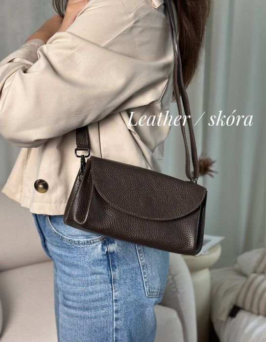 Nowa brązowa skórzana torebka listonoszka 100% naturalna skóra groszko