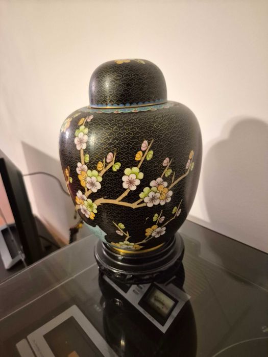 Pote de Gengibre Vintage em Cloisonné Chinês – Azul e Preto