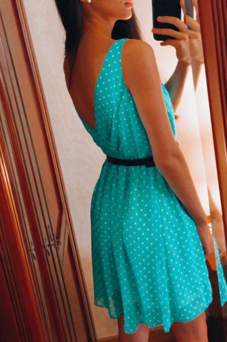 Vestido Verde Água às Bolinhas Brancas - Suiteblanco