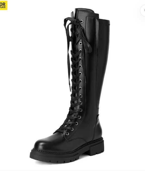 Damskie buty do kolan kozaki płaskie, antypoślizgowe, czarne, rozmiar 39