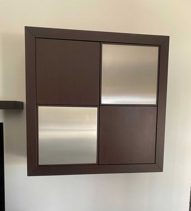 Conjunto Móvel de TV  + Cubo Suspenso e Prateleiras (Wengé/Inox)