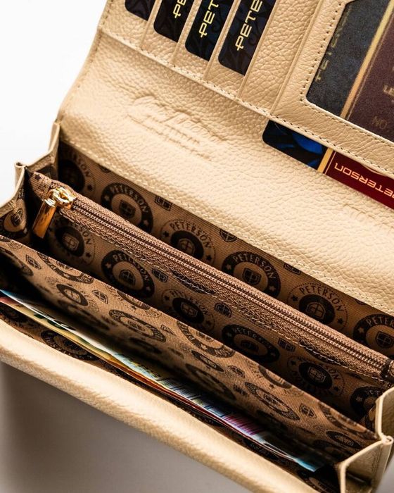 praktyczny portfel damski w kolorze beżowym z systemem rfid - peterson