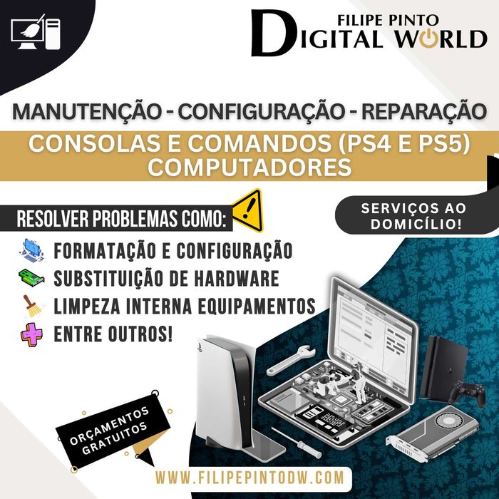 Manutenção Configuração e Reparação de Computadores e Consolas PS4/PS5