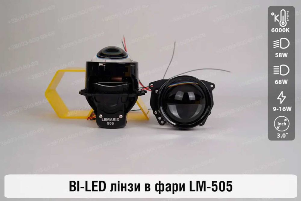 Потужна Bi-Led лінза під гайку та без неї 12,5 см Lemarix Light 505