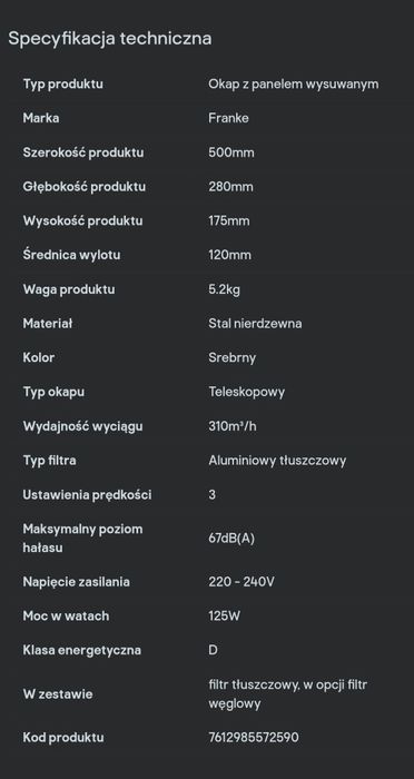 okap kuchenny teleskopowy Franke FTC 532L GR/XS