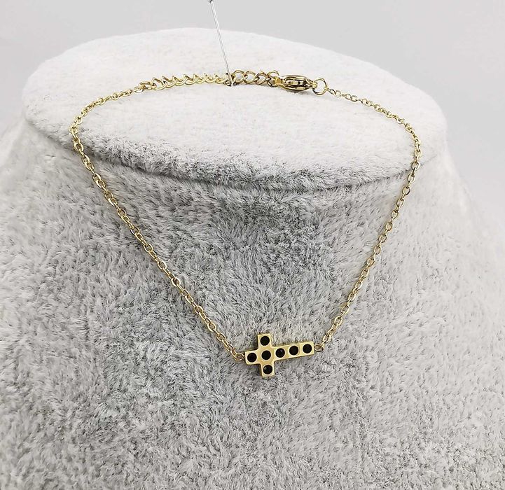 Bransoletka złota stal chirurgiczna krzyżyk z cyrkoniami