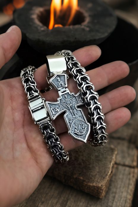 Срібний набір 120г мужской ланцюжок хрестик цепочка серебряная крестик