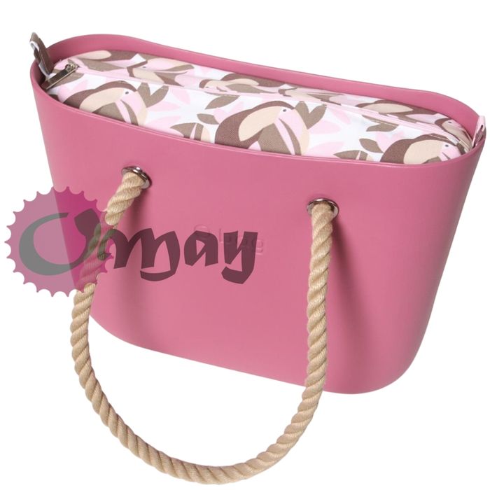 Beżowy organizer do OBAG MINI tukany pudrowy róż 2kieszenie wkład OMAY
