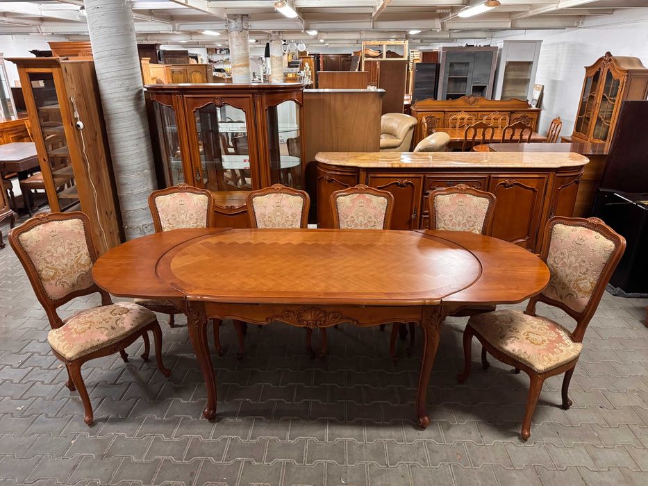 Jadalnia Ludwik zestaw mebli komoda marmur witryna rozkładany stół