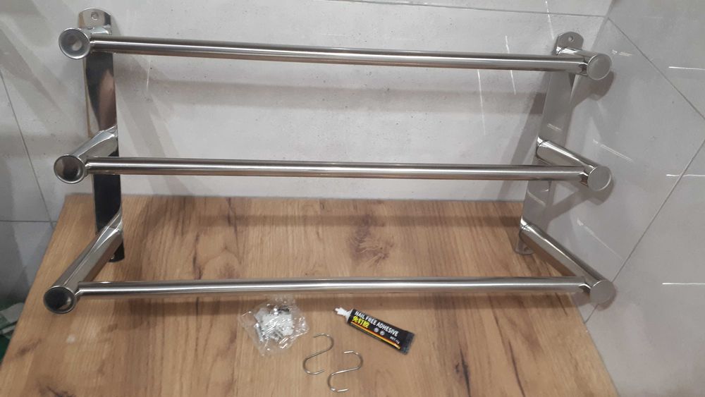 Wieszak na reczniki 50 cm nowy ścienny chrom srebrny na klej lub kołki