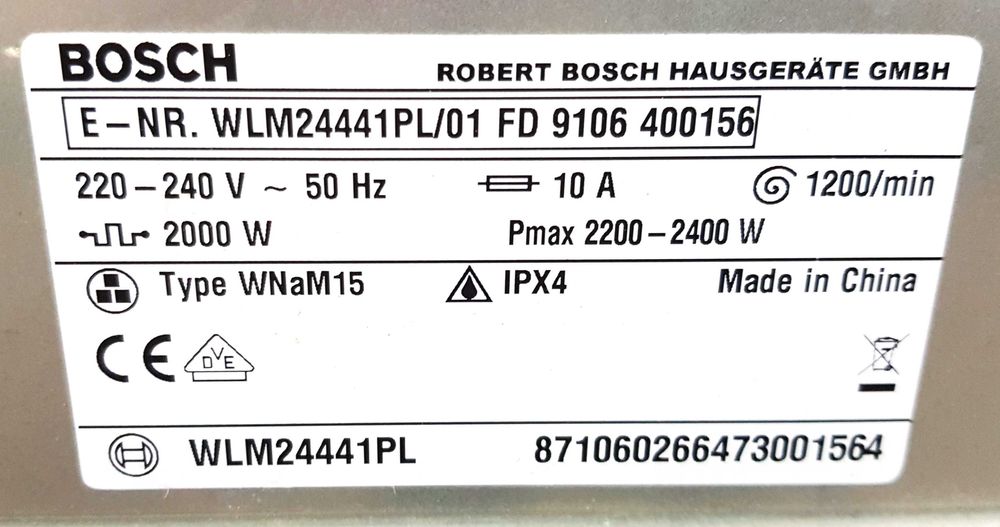 Pralka Bosch WLM24441PL - Obudowa pralki i inne części