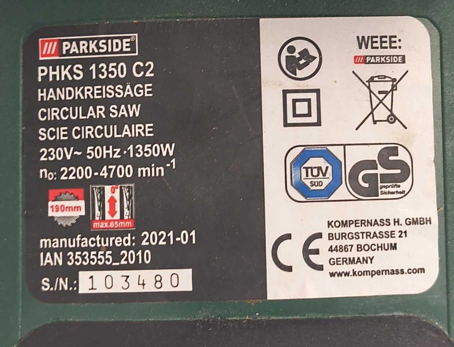 Piła pilarka parkside PHKS 1350 C2