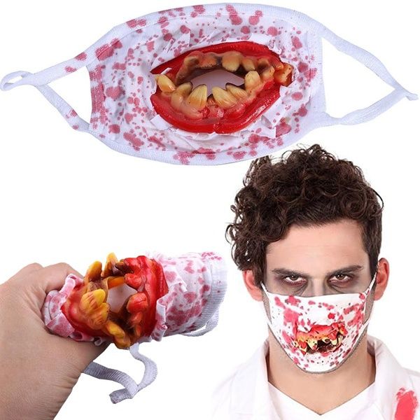 Krwawa maska z zębami na halloweenowa horror przebranie strój
