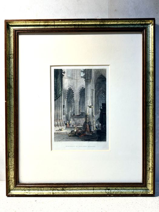 Antiga gravura “monumento de D. João na Batalha-pintura de J. Holland