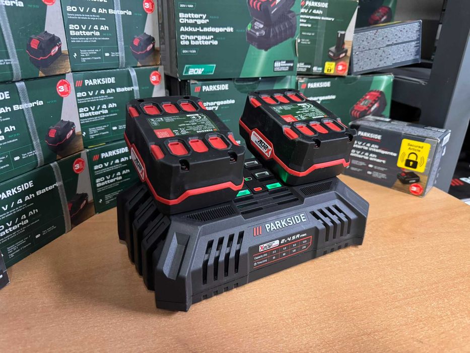 Pack Parkside X20V Team – 2×4Ah + Carregador Duplo Automático