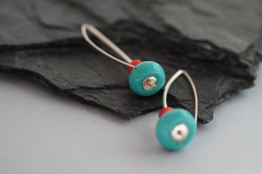 Kolczyki z koralem i turkusem – ze srebra 925