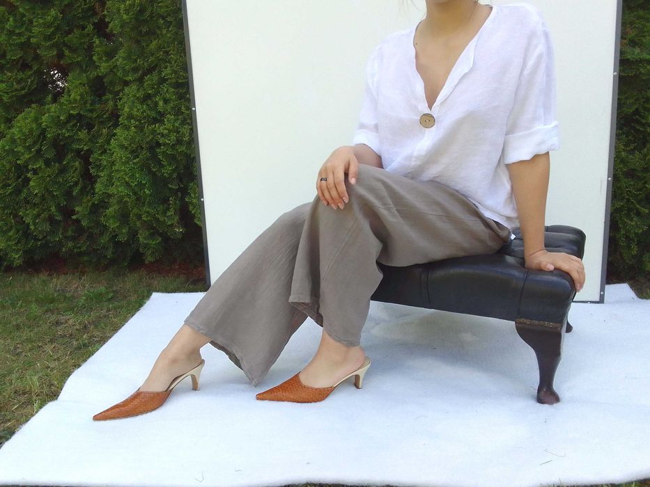 Lniany komplet szerokie spodnie koszula 100% len puro lino S M L uniwe