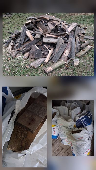 Drewno drzewo na opał w workach pocięte deski